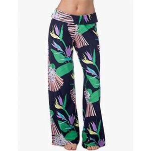 Trina Turk Midnight Paradise Roll Top Wide Leg Pants M Resort Swim Cover Up Vaca